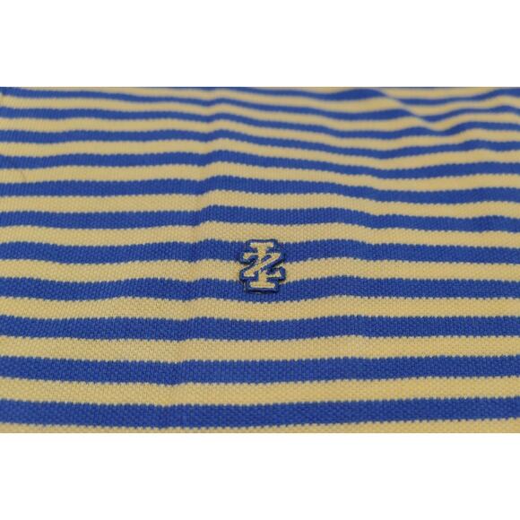 IZOD Striped Men's Large Cotton Polo Shirt w/ Embroidered IZ Logo - Blue Yellow - Picture 3 of 11